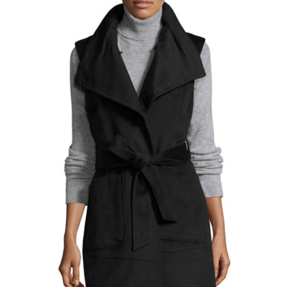 Belted Long Vest Coat Black